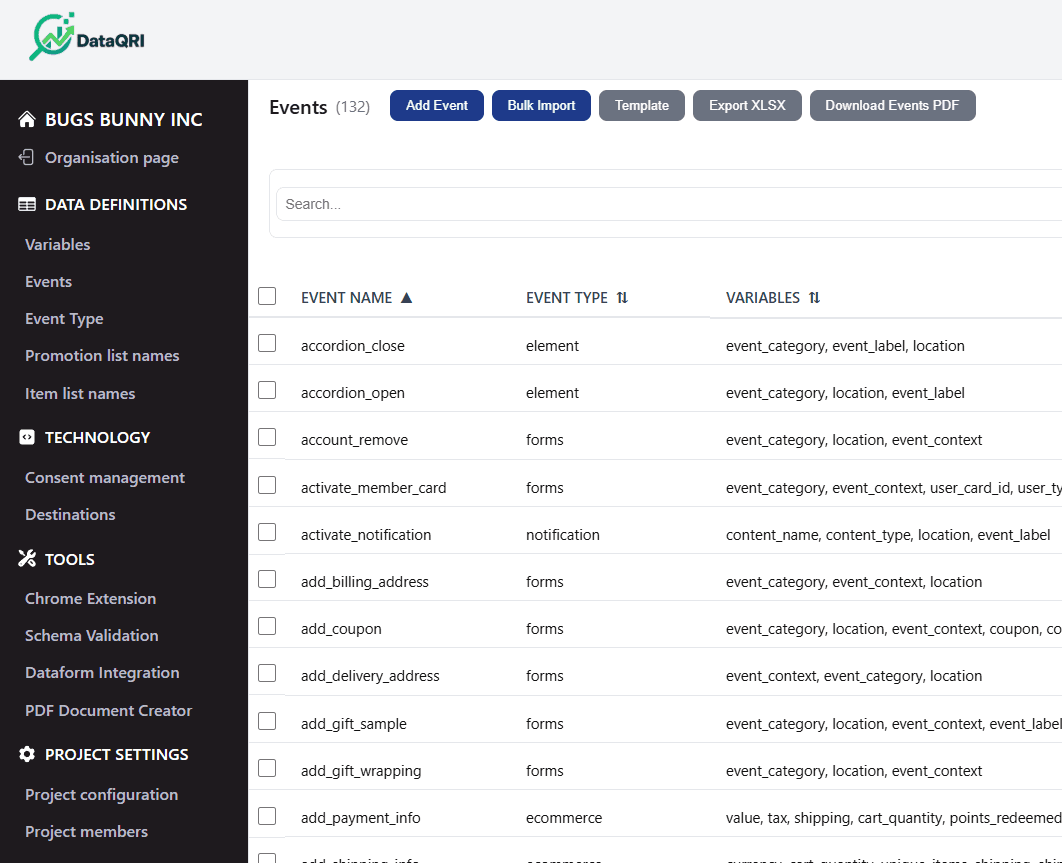 DataQRI dataset interface preview